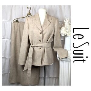 LE SUIT Tan 2 PC Long Skirt Suit Lined Notch Collar Career Size 10